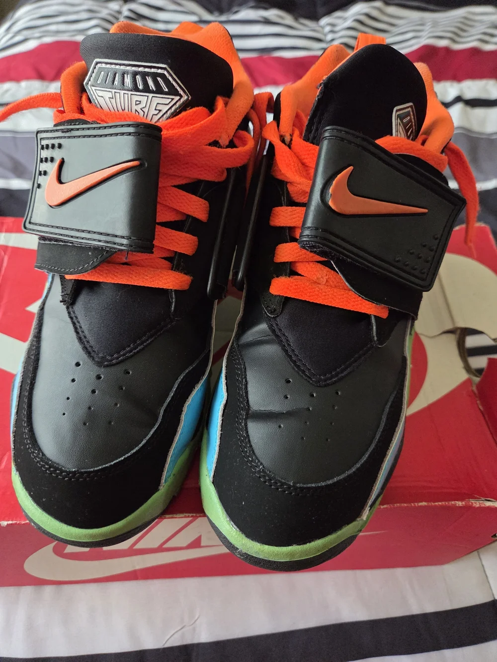 Nike Kids Black & Orange Athletic Shoes with Blue and Green Accents